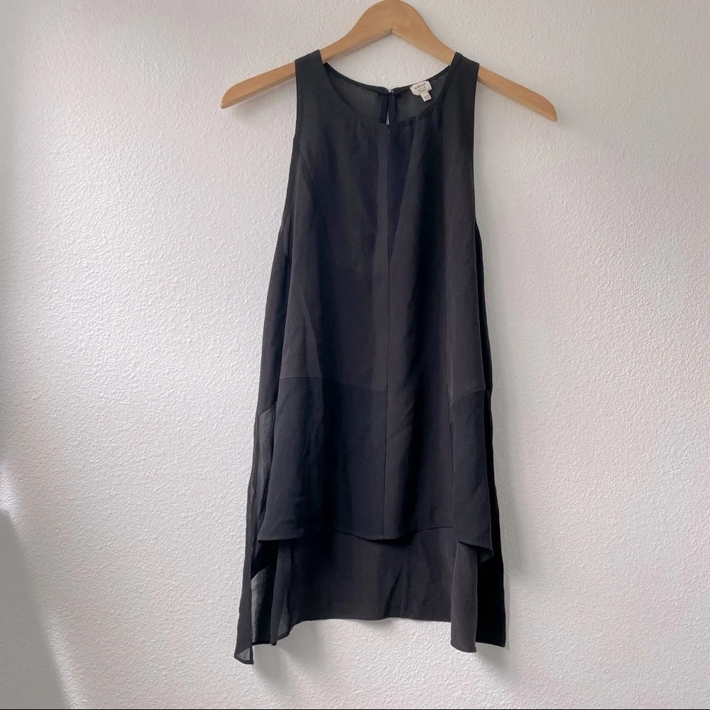 160. Wilfred Black 100% Silk Long High Low Tank Top